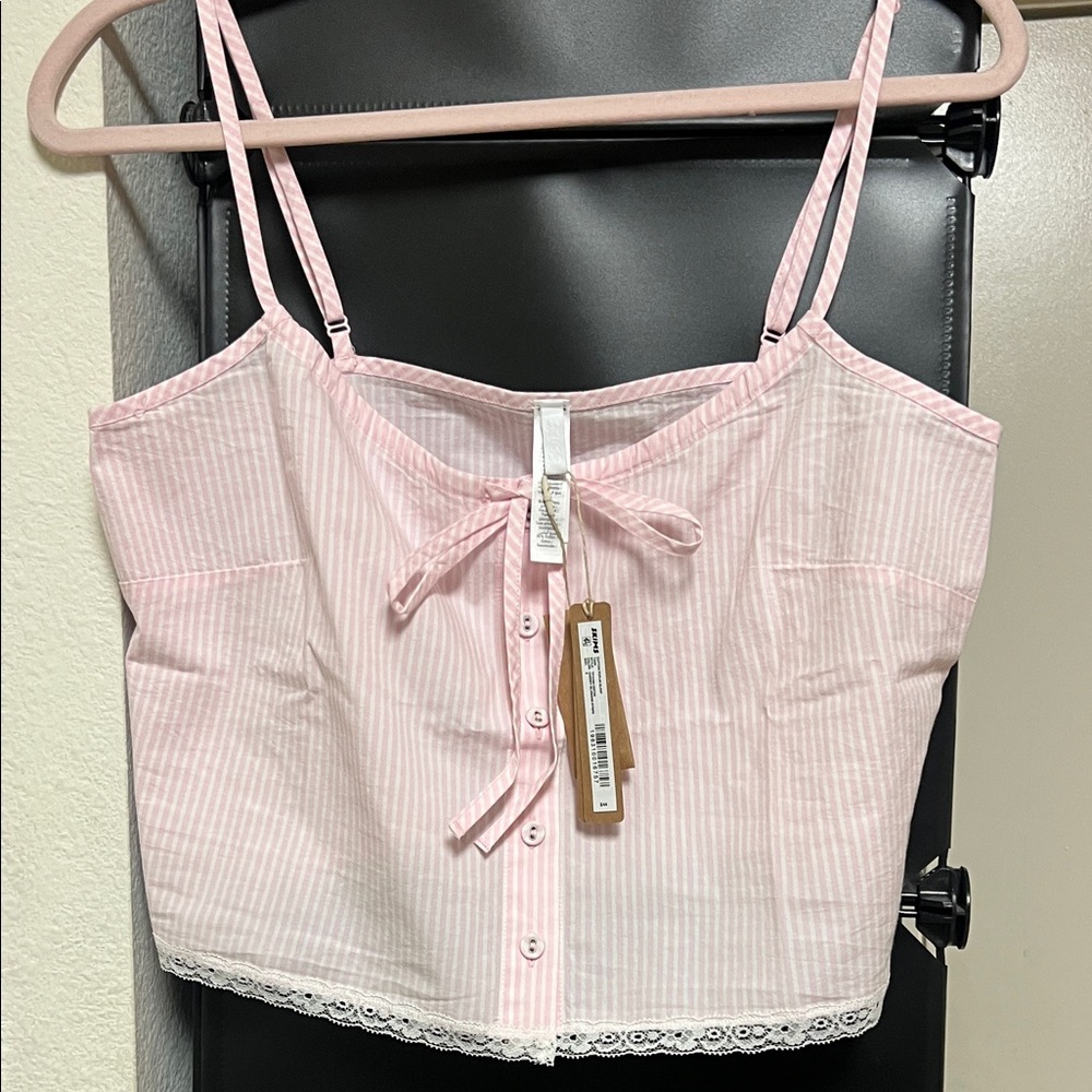 SKIMS Pink Stripe Cotton Poplin Sleep Cami Size S NWT